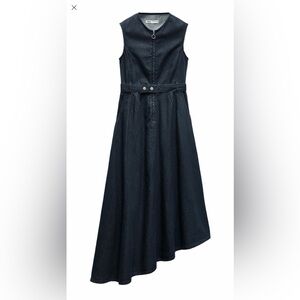 Dark Denim A-Line Midi Dress with Belt Detail
